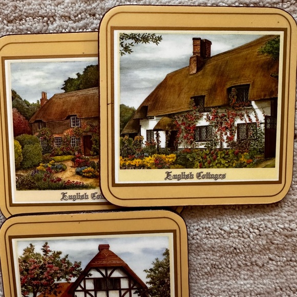 Pimpernel Coasters English Cottages Set of 6 Cork Backed Barware Vintage - Picture 16 of 16